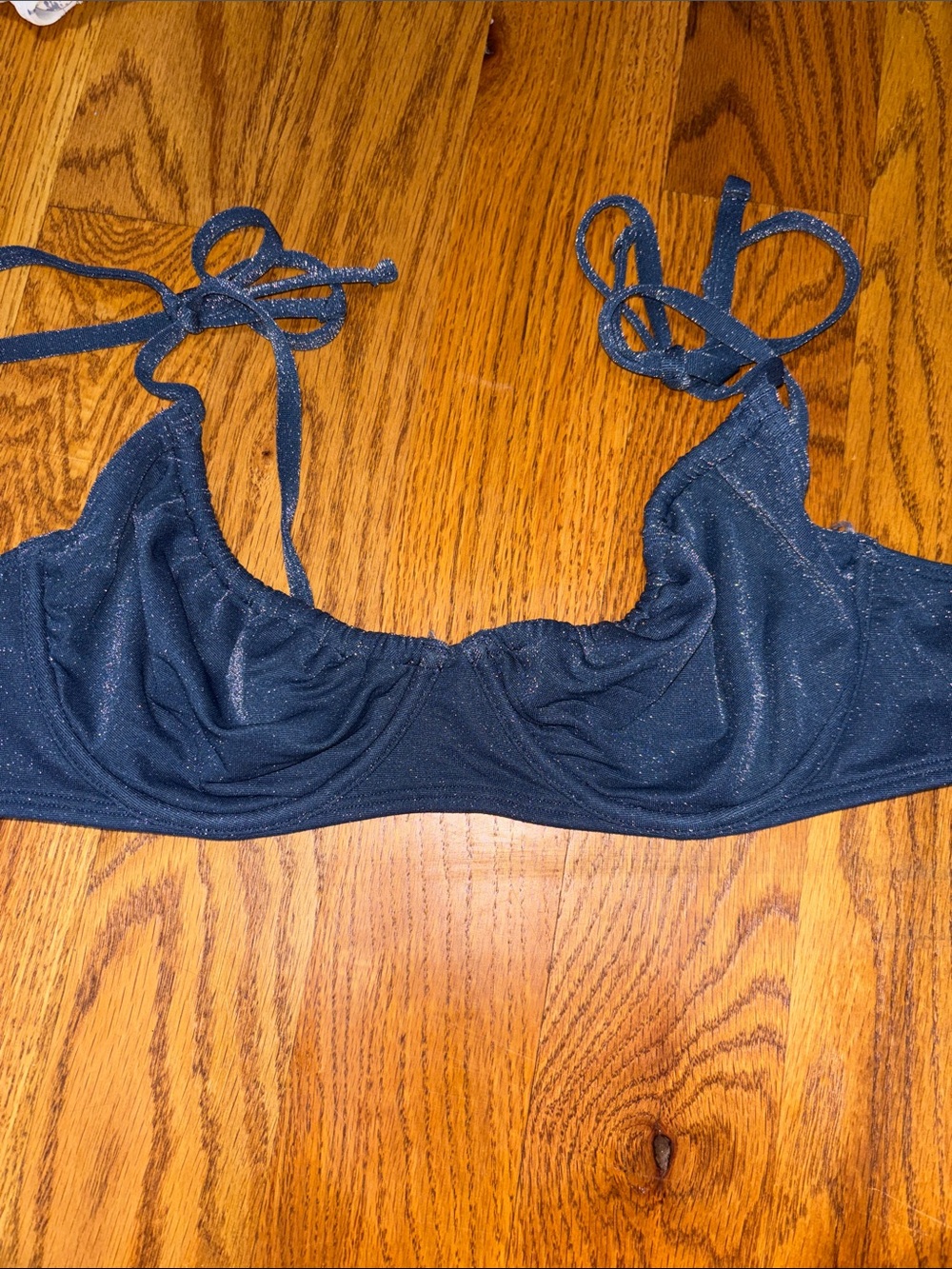 Abercrombie & Fitch Navy Shimmer Tie-Strap Underwire Bikini Top